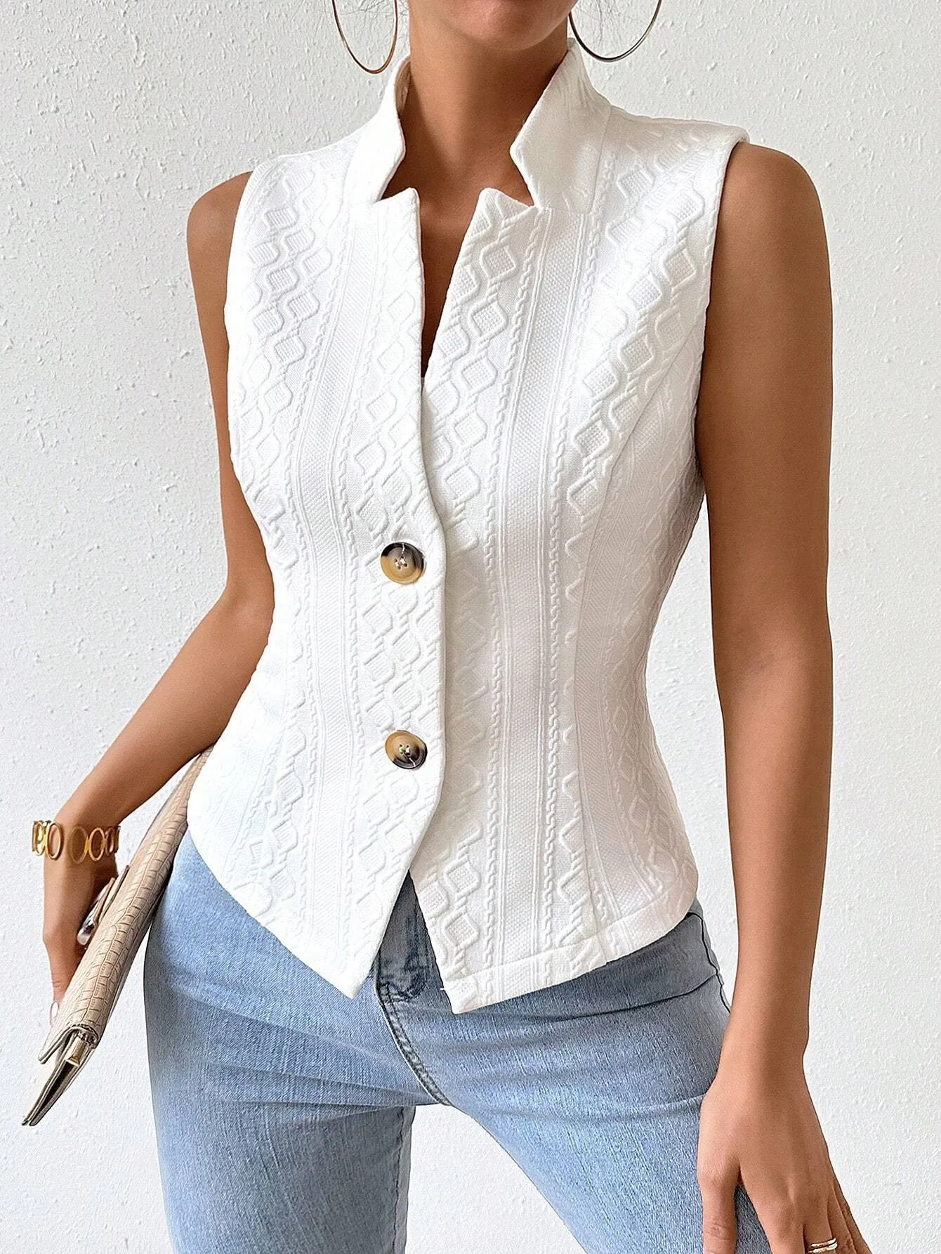 Ärmellose Weste im Frühlings- und Herbststil für Damen, vielseitiger Anzug, lässige Jacke, Knopfweste, Oberteil – Detail 6