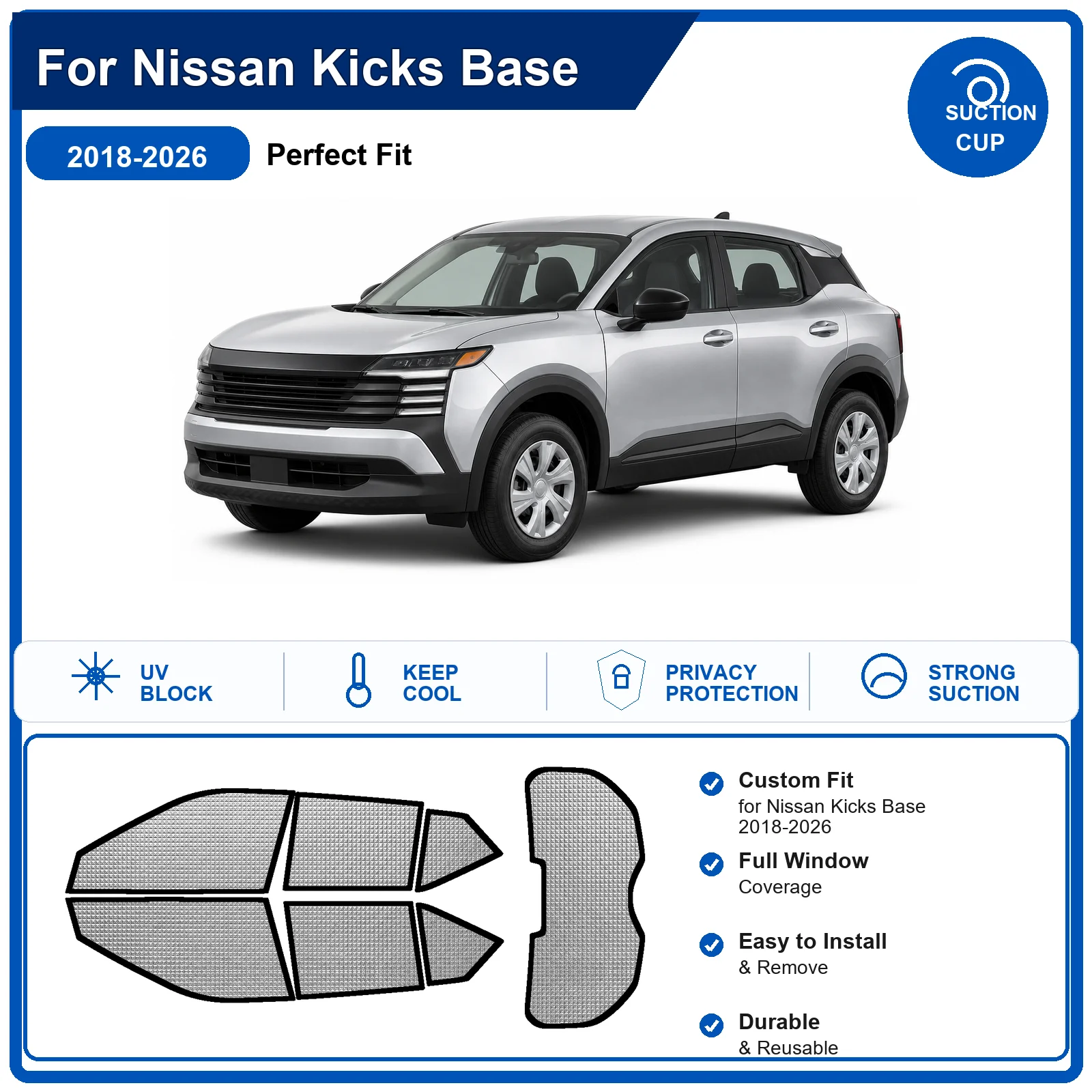 For Nissan Kicks Base 2018-2026 Custom Full Set Windshield Sun Shade Aluminum Foil Heat Insulation Anti UV Foldable