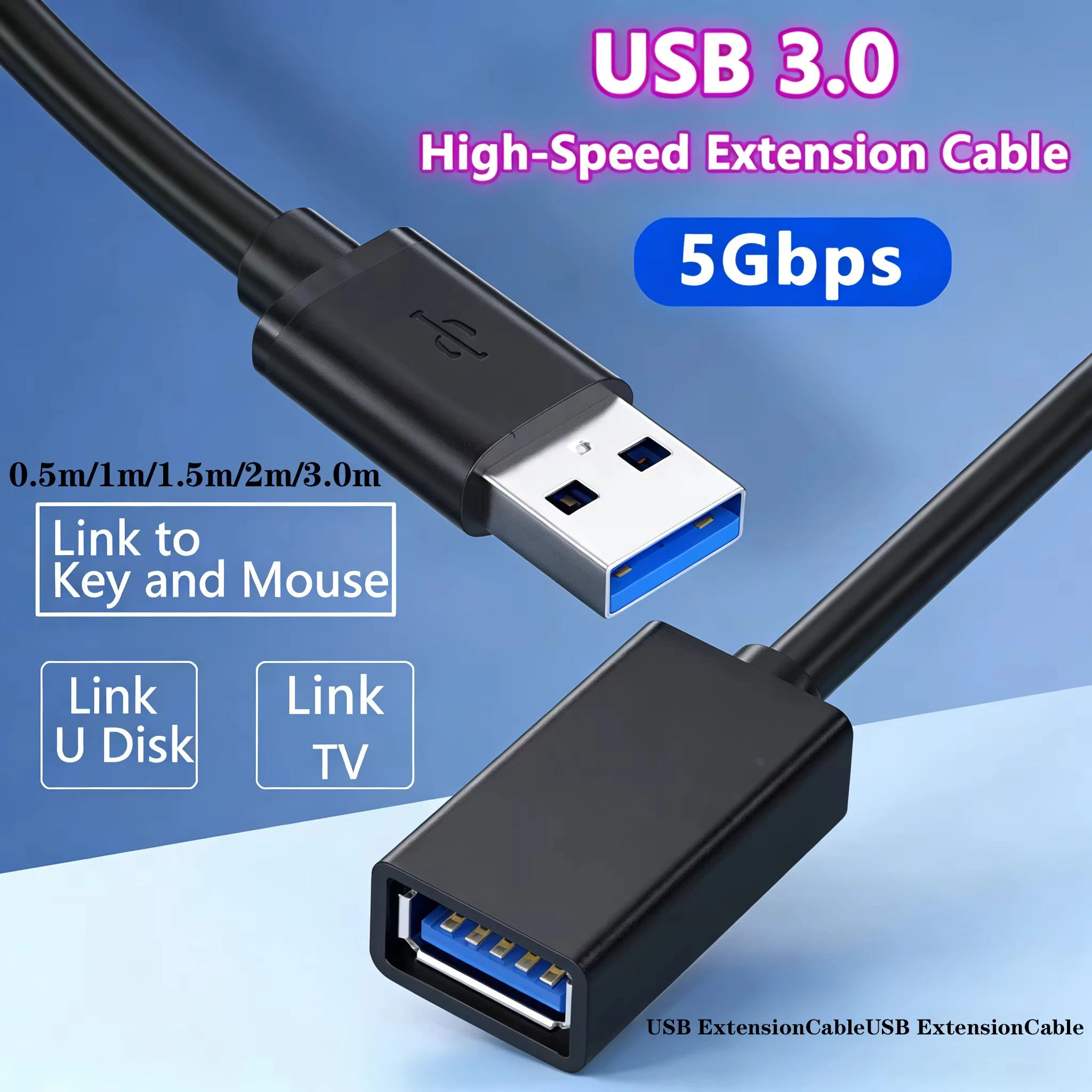 USB 3.0 Extension Cable 1m/2m/3m, High-Speed USB Extender Cord for PC, Laptop, SSD, Smart TV – Fast Data Transfer, Plug & Play