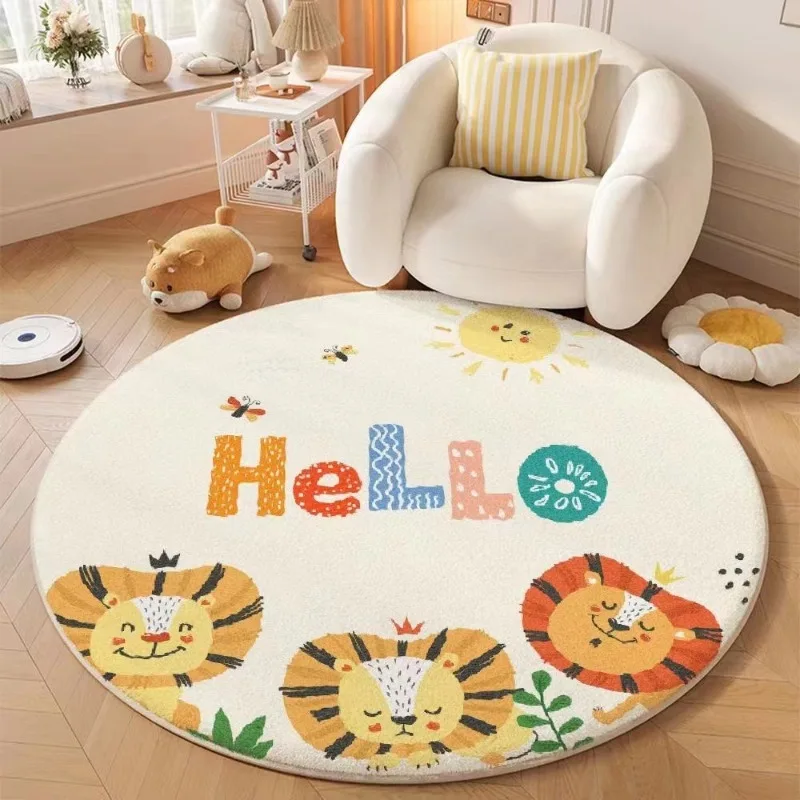 Living Room Carpet Cartoon Animal Childlike Round Coffee Table Sofa  Imitation Cashmere Plush Rug Bedroom Bedside Mats Alfombra