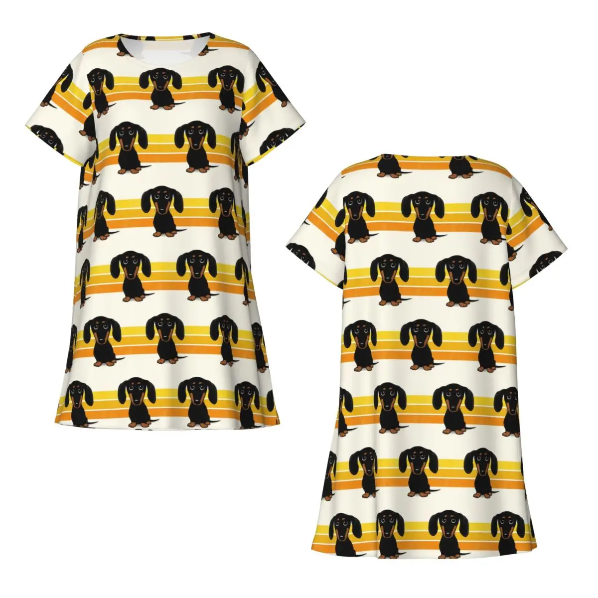 Cute Black And Tan Smooth Coated Dachshund Cartoon Dog  Nightdress For Sleeping Sleepshirts Women Nightgowns Loose Pajama Dress
