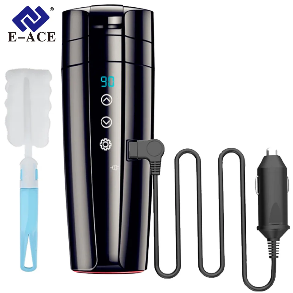 여행용 전기 주전자 자동차 가열 컵 400 ml 스테인레스 스틸 절연 유물 휴대용 터치 스크린 제어