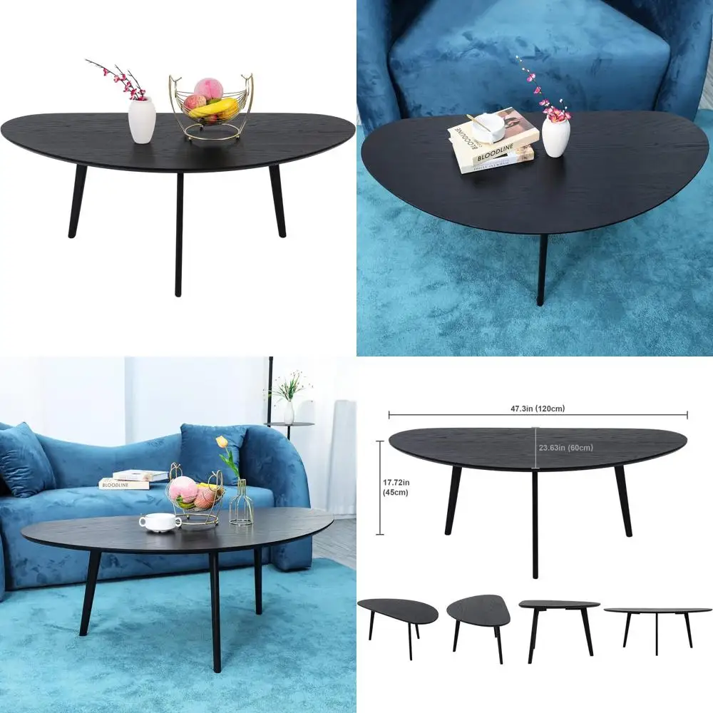 طاولة قهوة سوداء بيضاوية أنيقة، مثالية لغرف المعيشة الحديثة في منتصف القرن والمساحات المدمجة، 47.3 عرض × 23.63 عمق × 17.72 ارتفاع #1