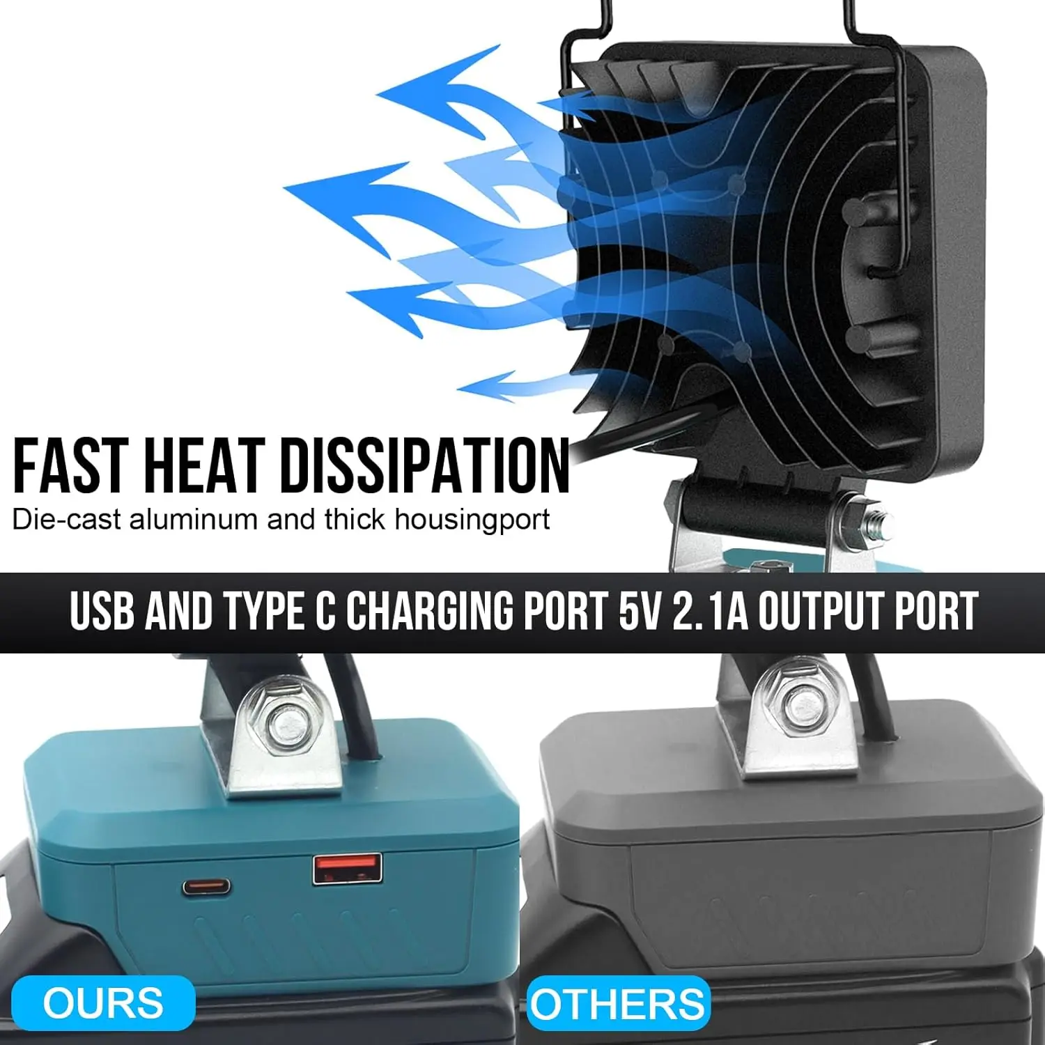 14.4V-18V 리튬 이온 배터리 랜턴 야외 손전등 3 인치 무선 LED 작업 조명 캠핑... - 2