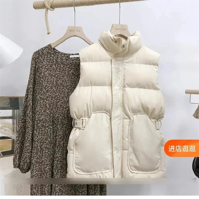 AutumnWinter Frivolous Down Cotton Vest Coat Female New Fashion Trend Stand Collar Waistcoat Waist Joker Sleeveless Jacket Top
