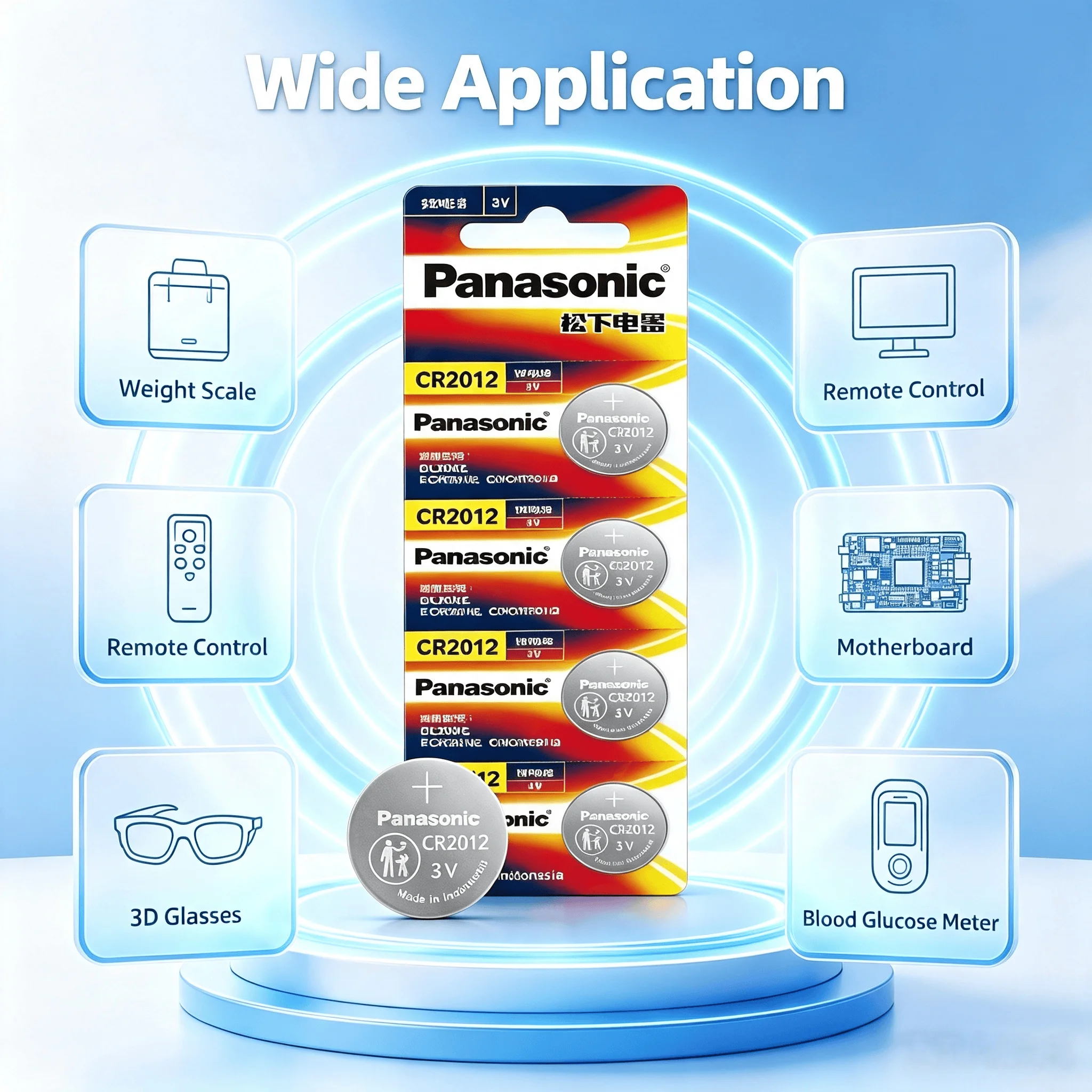 Panasonic CR2012 3V Lithium Button Coin Battery,For Weight Scale, Remote Control, Motherboard, 3D Glasses,Blood Glucose Meter