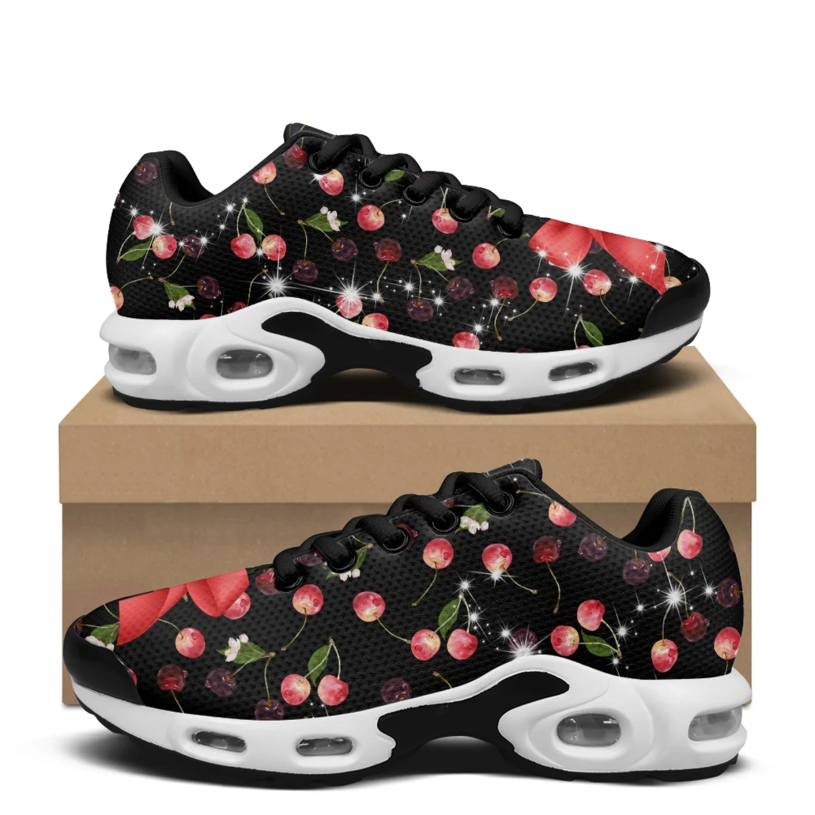 PENSTROLL Cherry Sparkle Bow Tennis Sneakers Air Running Shoes for Adult, Modern Non Slip Sports Walking Shoes