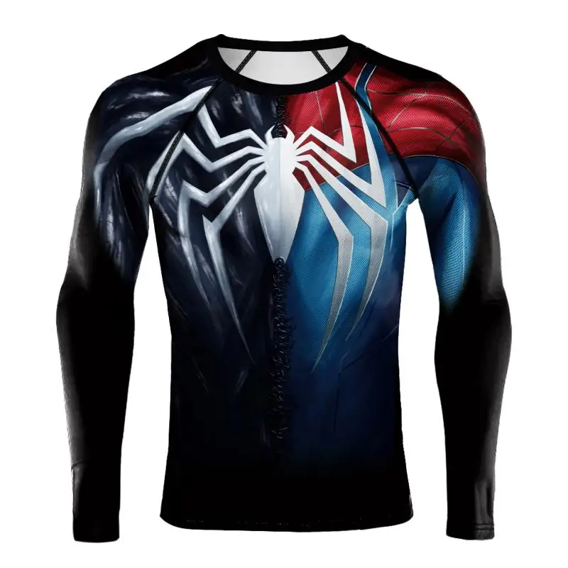 Halloween T-Shirt for Men Superhero Cosplay Costume Long Sleeve Compression Shirt Quick Dry Fitness Tights Sports Workout Tops