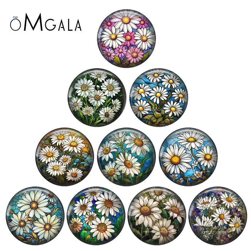 Fashion Lovely Daisy Illustrations 12mm/18mm/20mm/25mm Round photo glass cabochon demo flat back Making findings