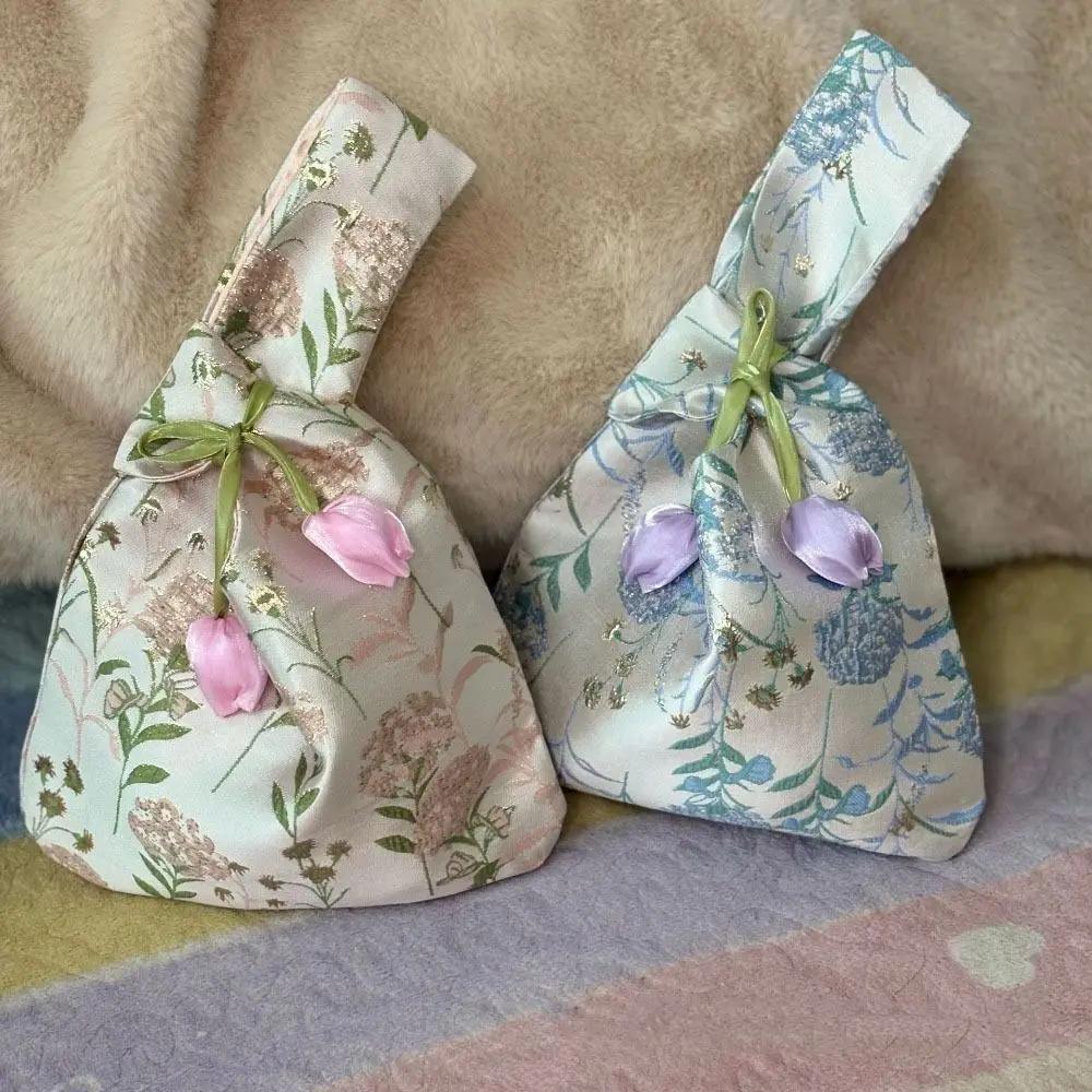 

New Chinese Style Flower Pendant Wrist Bag Elegant Cheongsam Accessories Jacquard Gift Pouch 3 Colors Floral Printed
