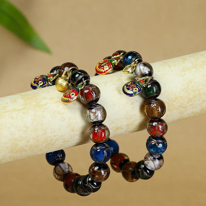 Multi Treasure Incense Ash Glaze Bracelets: Ancient Style Gold Swallowing Beast Beaded Jewelry Gifts for Couples