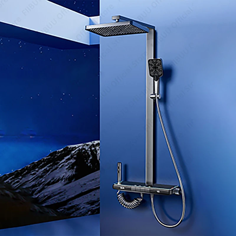 

Pressure Massage Waterfall Shower Set Multi-mode Adjustable Shower System Hangable Showerhead Digital Display Bathroom Accessory