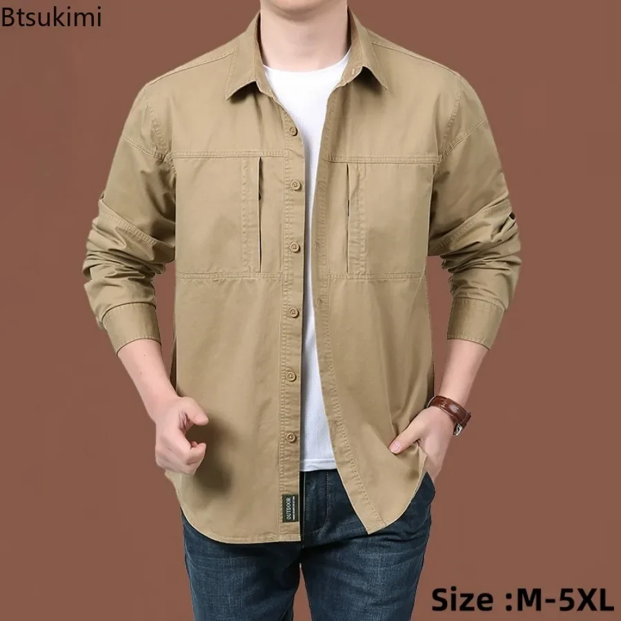 2024 Men's Tactical Long Sleeve Shirts Outdoor Multi-pocket Quick-drying Military Cargo Shirt Hiking Fishing Work T-shirt Tops