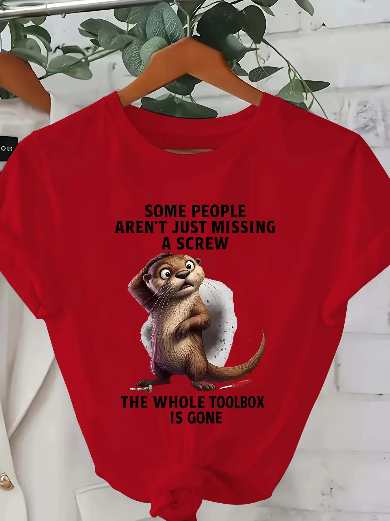 Some People Aren't Just Missing A Screw The Whole Toolbox Is Gone Women's Tee - Funny Otter Graphic, Casual Pink Top view 2
