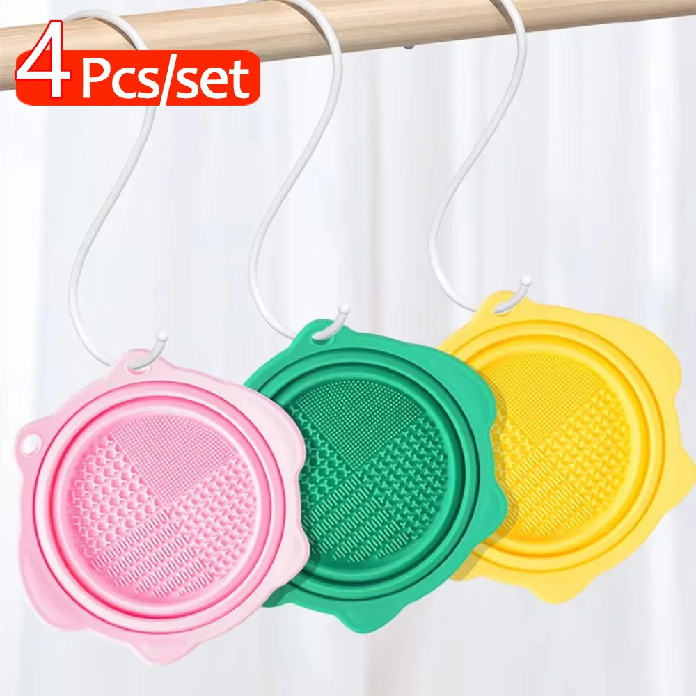 4Pcs Foldable Makeup Brush Cleaner Tool Silicone Clean Bowl Travel Portable Makeup Brush Tool for Brushes Powder Puffs Sponges