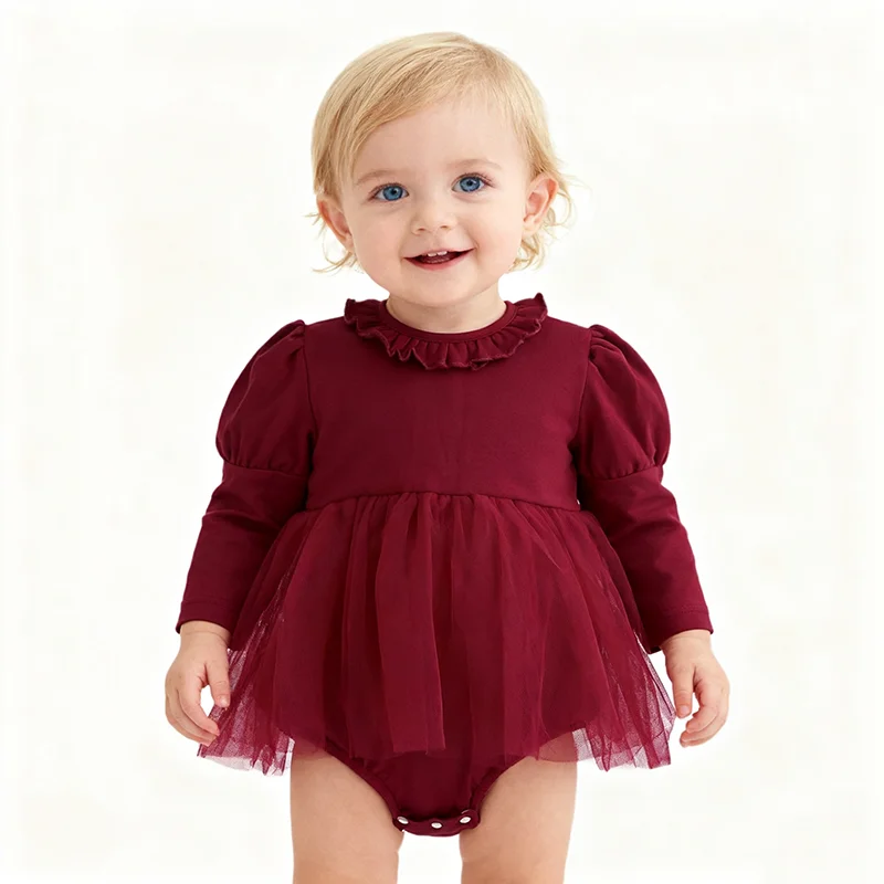 

Christmas Newborn Baby Girls Romper 0-3Yrs Babies Romper Autumn Red Round neck Long Sleeves Kids Onepiece Fashion Baby Clothing