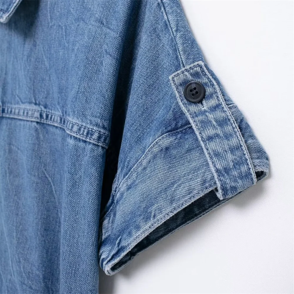 PB&ZA 2024 Spring Summer New Women\'s Fashion Street Style Denim Dress with Button Spliced Ruffle Edge Short Skirt
