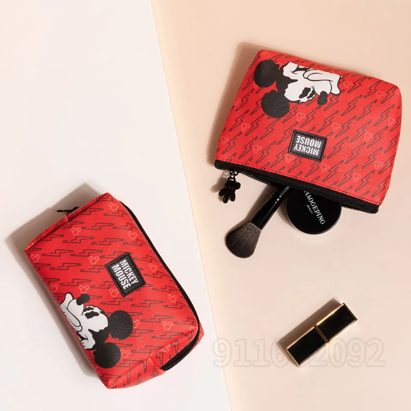 Disney-bolsa de cosméticos Original de Mickey para mujer, bolsa de cosméticos portátil de dibujos animados, gran capacidad, cero billetera, juego de