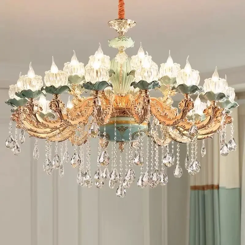 Glass Crystals For Chandeliers Green Ceramic Chandeliers Zinc Alloy Gold Living Room Lighting Dining Room Crystal Chandeliers