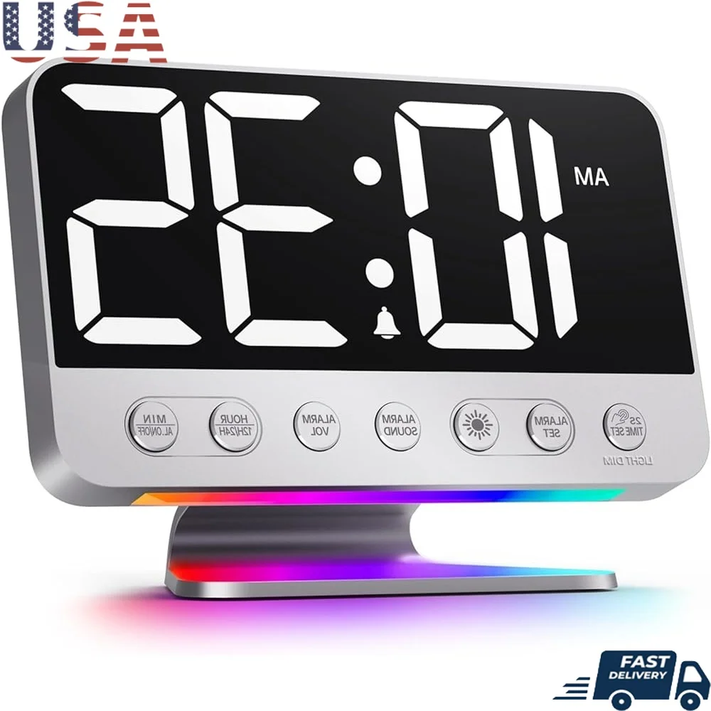 

Digital Alarm Clock Adjustable Brightness 5 Alarm Sounds Snooze Night Light Battery Backup Easy Setup Large Display Across Room