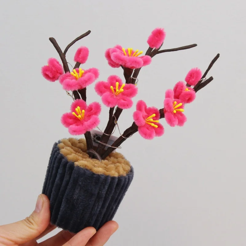 

PIPE Plum Blossom Bonsai Handmade Artificial Flower Christmas‘ Day Gifts Handmade Potted With Light Flower Desk Colorful