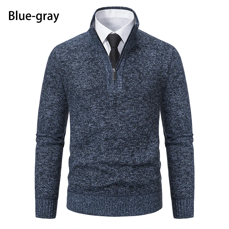 Herren Pullover Herbst und Winter neue Strickwaren einfarbig mit einem unteren Hemd greifen Fleece warmen und bequemen Pullover – Detail 2