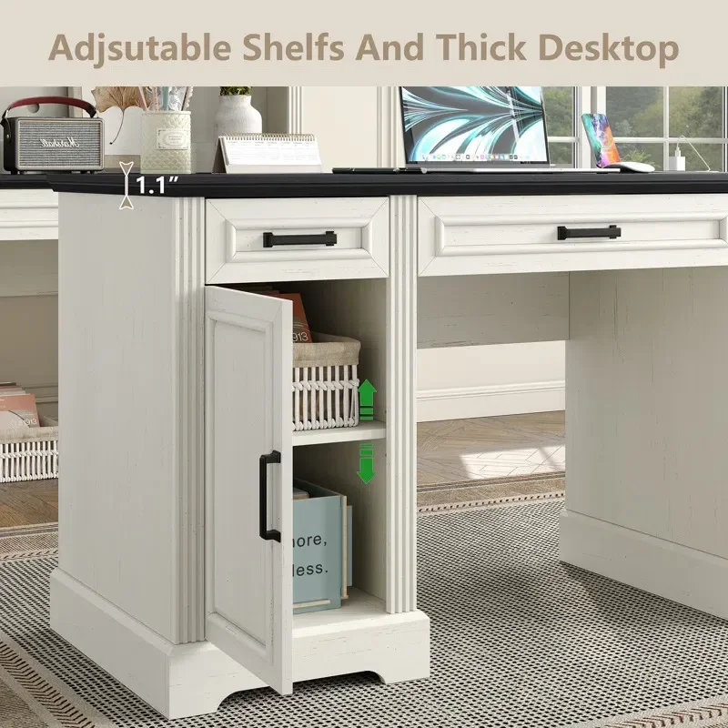 for 2025 Hot Selling Factory Custom Pastoral Computer Desk with Socket and 5 Drawers Family Desk