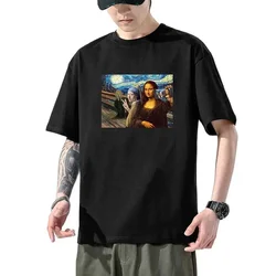 World Famous Painting T-shirt Man Spoof Mona Lisa Last Supper Vintage Oil Painting Cat Print Dress Woman Harajuku Graphic TEE