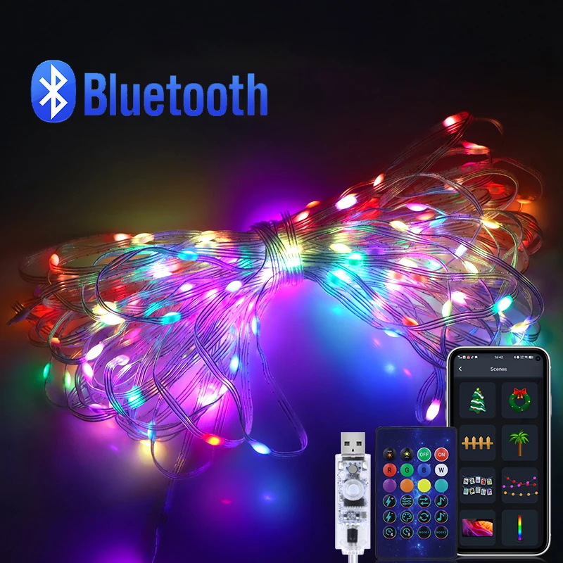 Guirlande lumineuse LED RGB avec Port USB, WS2811, contrôle intelligent par application Bluetooth, lumière de noël, décor de fête du nouvel an, éclairage de vacances