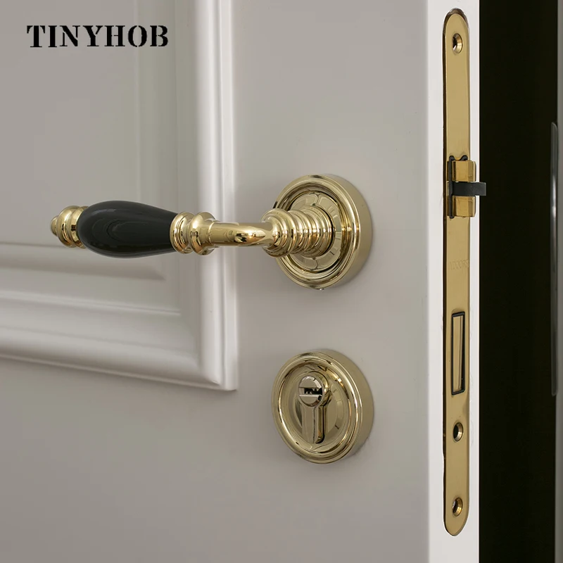 Tinyhob Brass Ceramic Door Lever Lock Set Modern Light Luxury Black Colors Interior Bedroom Bathroom Wood Dummy Handle