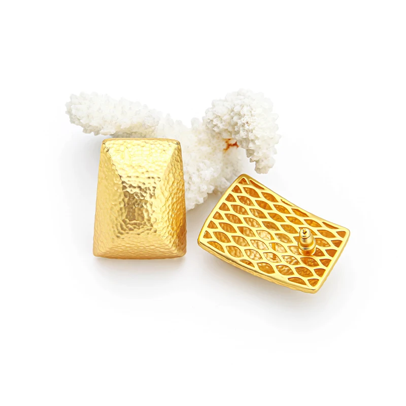 VAROLE 2026 Trend Hammered Texture Geometric Brass Wide Stud Earrings For Women Daily Party Statement Ear Gift