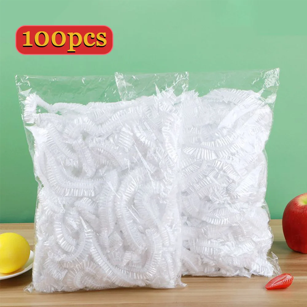 100Pcs Disposable Food Storage Cover Bags, Plastic Wrap, Elastic Food Lids, Kitchen Fresh-keeping Bag For Bowls Cups Plates