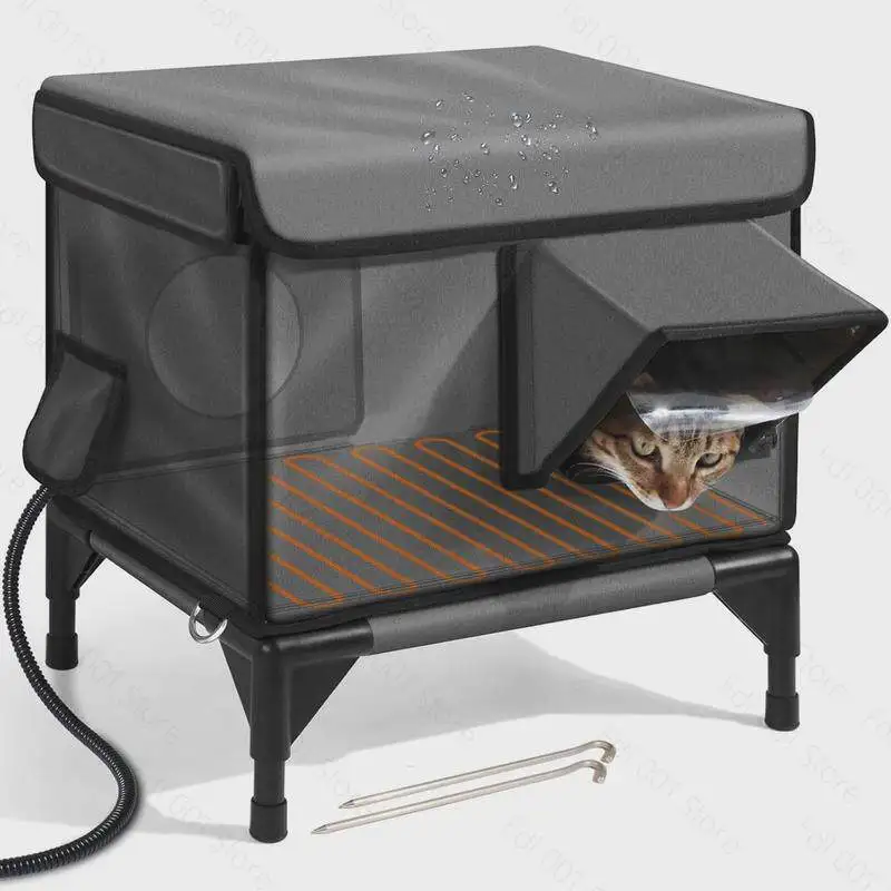 Waterproof Cat House Warm Heated Winter House Insulated Outside Foldable Cats Nest Tent Sleeping Extra Large Warm Pet Room