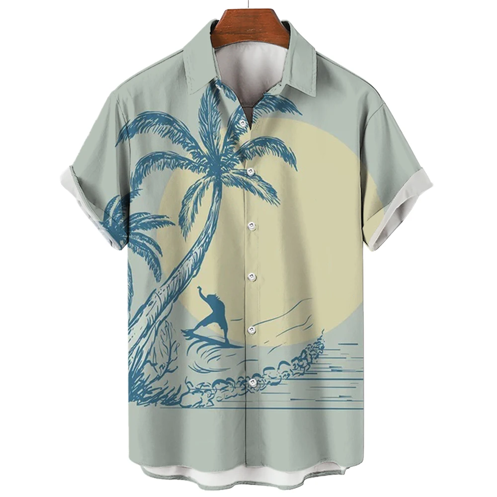 Surfing Beach Shirts Men Women Fashion Hawaiian Shirts Casual Beach Blouse Men's Clothing Mens Vocation Lapel Shirts Vocation