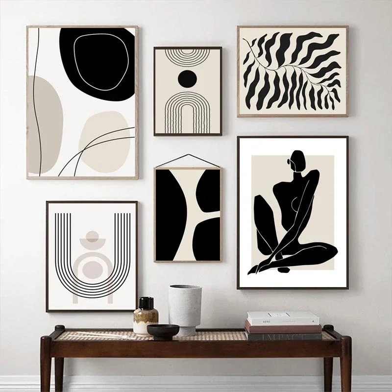 Affiches de ligne géométrique Boho abstraite, noir, Beige, toile d'art mural bohème, peinture imprimée, image pour décoration de salon et de maison