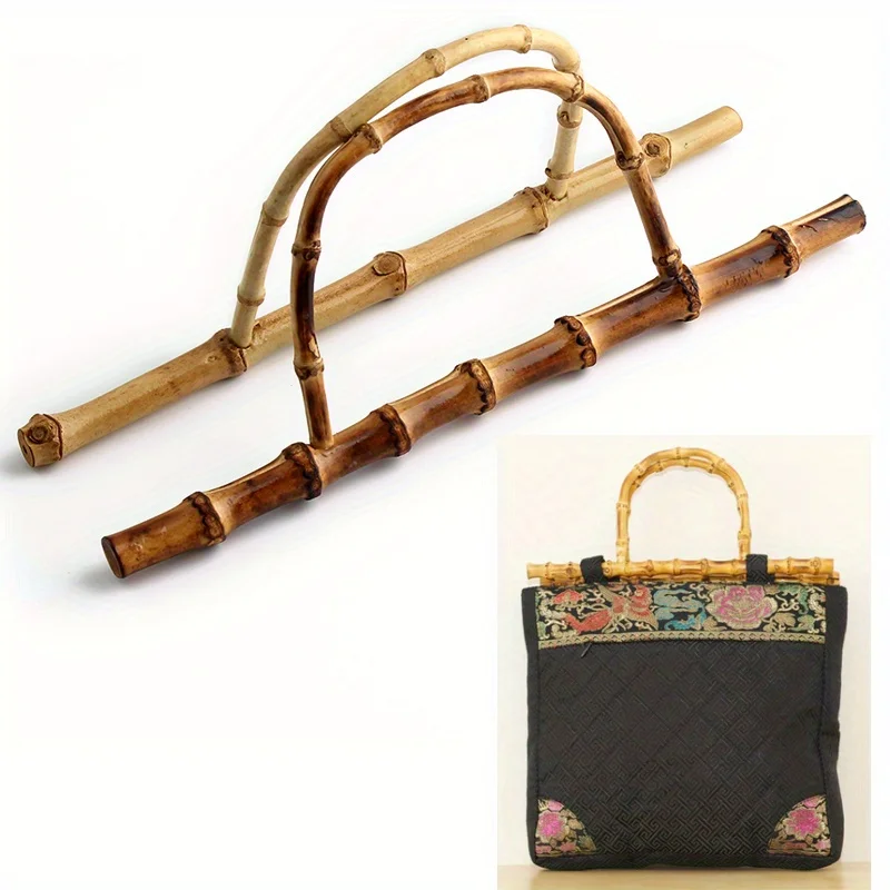 Asa para bolso tejido de bambú y carbón, 2 uds., mango semicircular en forma de D, bolso de mano de bambú Natural, asa para bolso tejido, fabricación de billeteras DIY