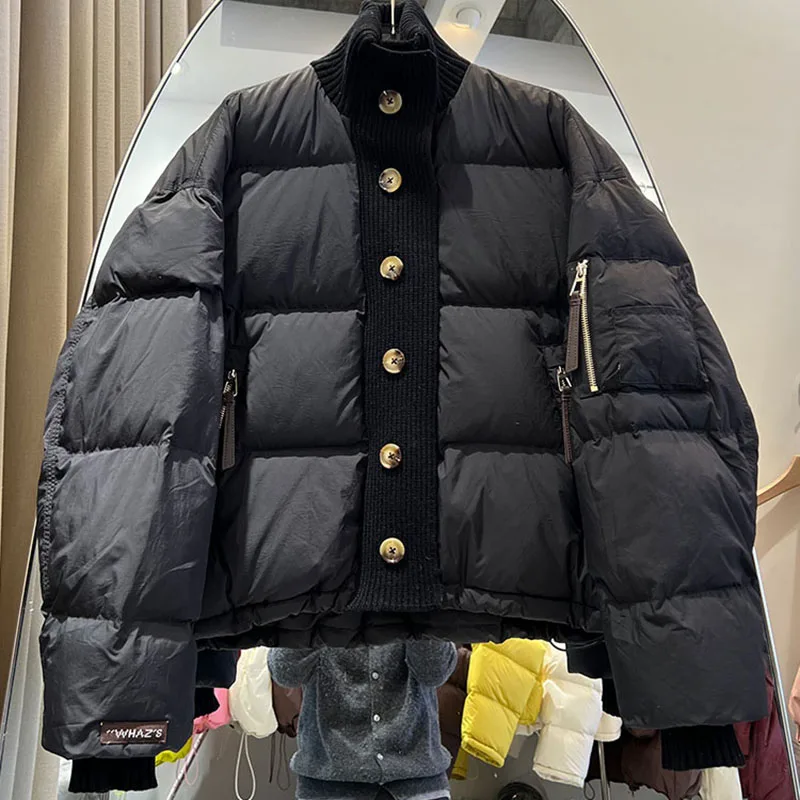 ขาตั้งอารมณ์ผู้หญิงเสื้อ 2025 ฤดูหนาวใหม่Thickeลงเสื้อแจ็คเก็ตถักSplicingเป็ดสีขาวลงผู้หญิงลงเสื้อแจ็คเก็ตH559