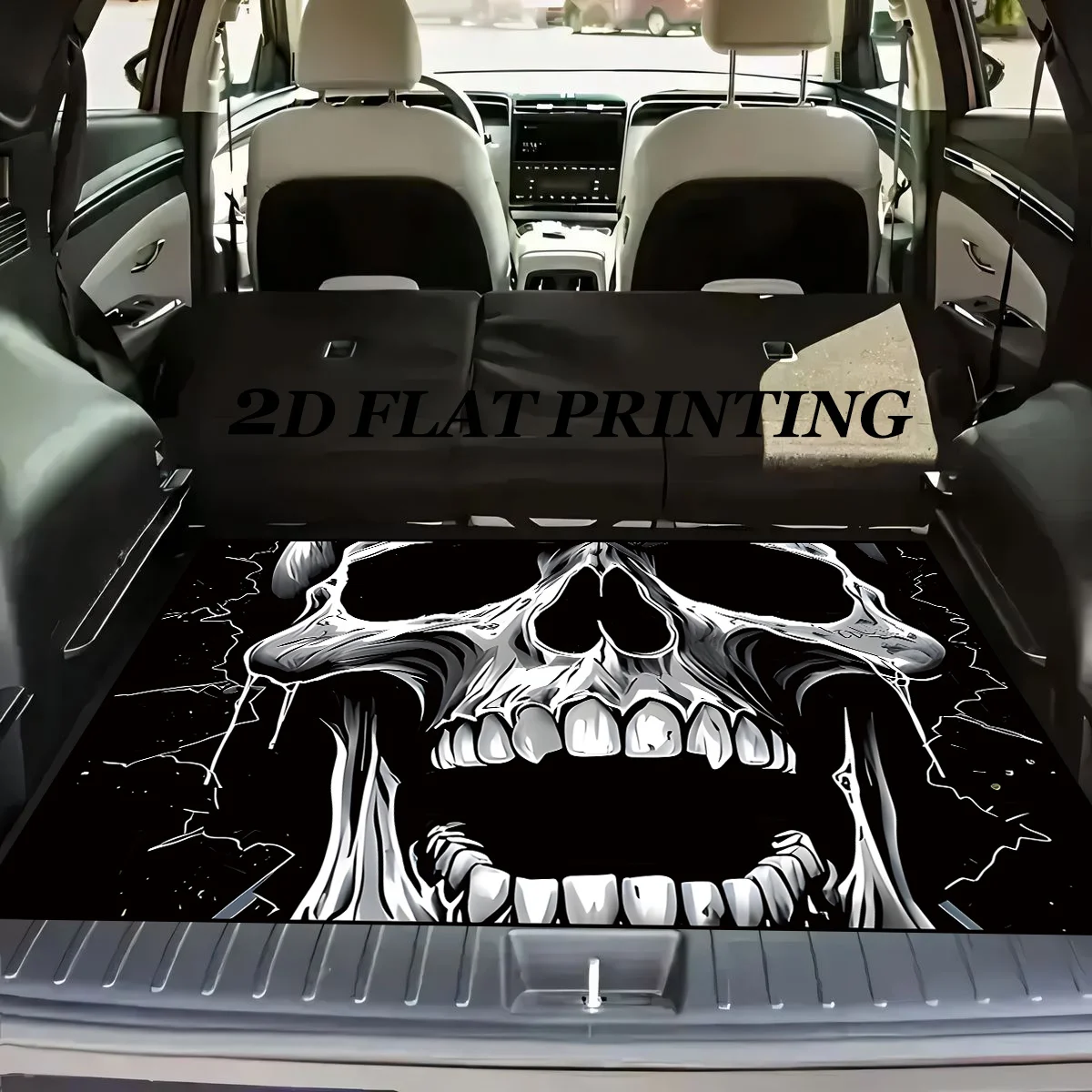 1pc, Anti-Slip Fashion Car Trunk Mat, Cracked Skull Roaring Pattern Design - Durable Material, Keeps Trunk Dry And Tidy, Adds A