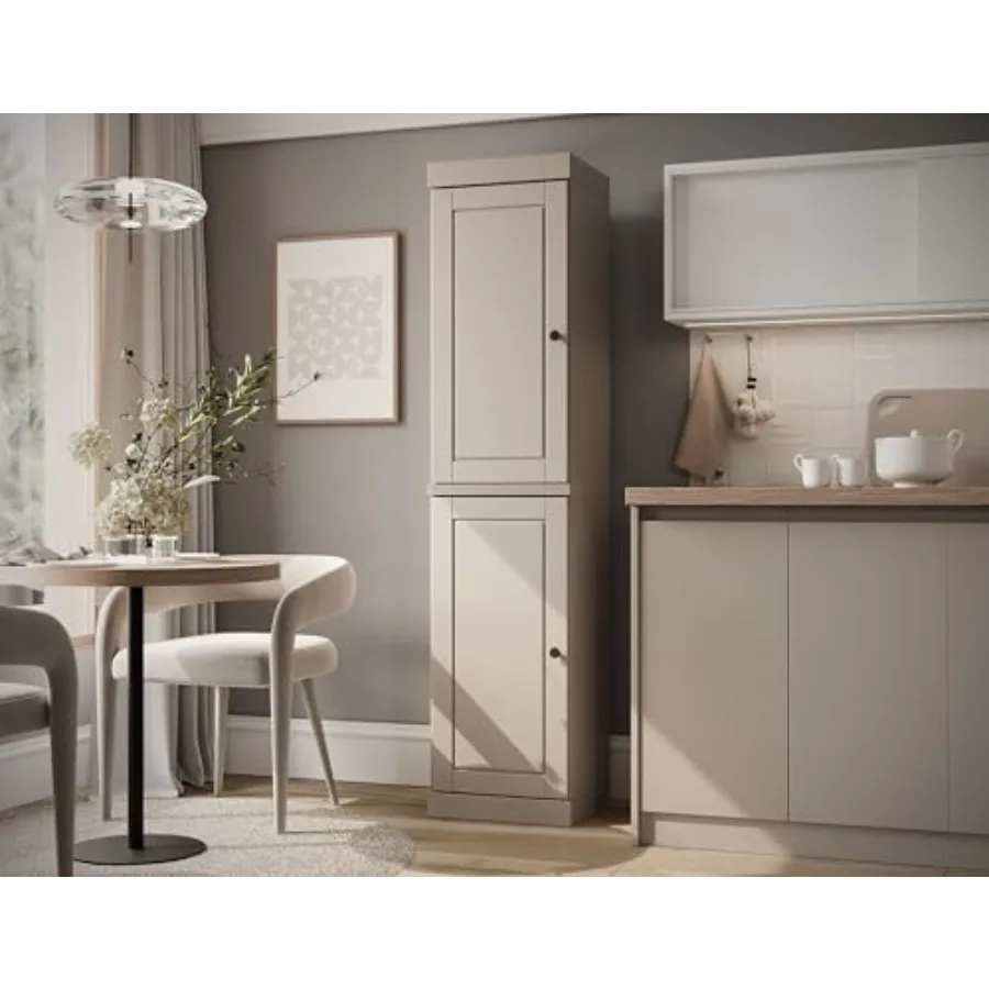 

Шкаф для кладовой 16.5 футов с дверцами с рельефной панелью, регулируемыми полками, из массива дерева, белая отделка, прочное решение для хранения на кухне