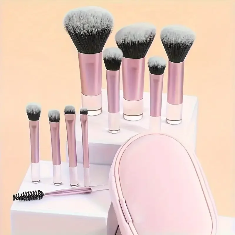 10-teiliges Mini-Make-up-Pinsel-Set für Foundation, Puder, Lidschatten, Rouge, Concealer und Mischwerkzeuge für glattes und makelloses Make-up