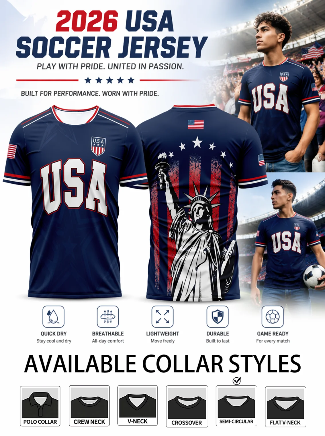 camiseta-de-futebol-com-tema-dos-eua-emblema-no-peito-punhos-com-acabamento-em-vermelho-e-azul-tecido-que-absorve-a-umidade-corte-atletico-descontraido
