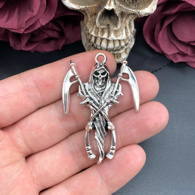 2 قطعة قاتمة الفضة العتيقة ريبر الموت الله الجمجمة المنجل السحر مصمم دلايات قلادة صالح صنع المجوهرات Findings بها بنفسك النتائج مجوهرات #1