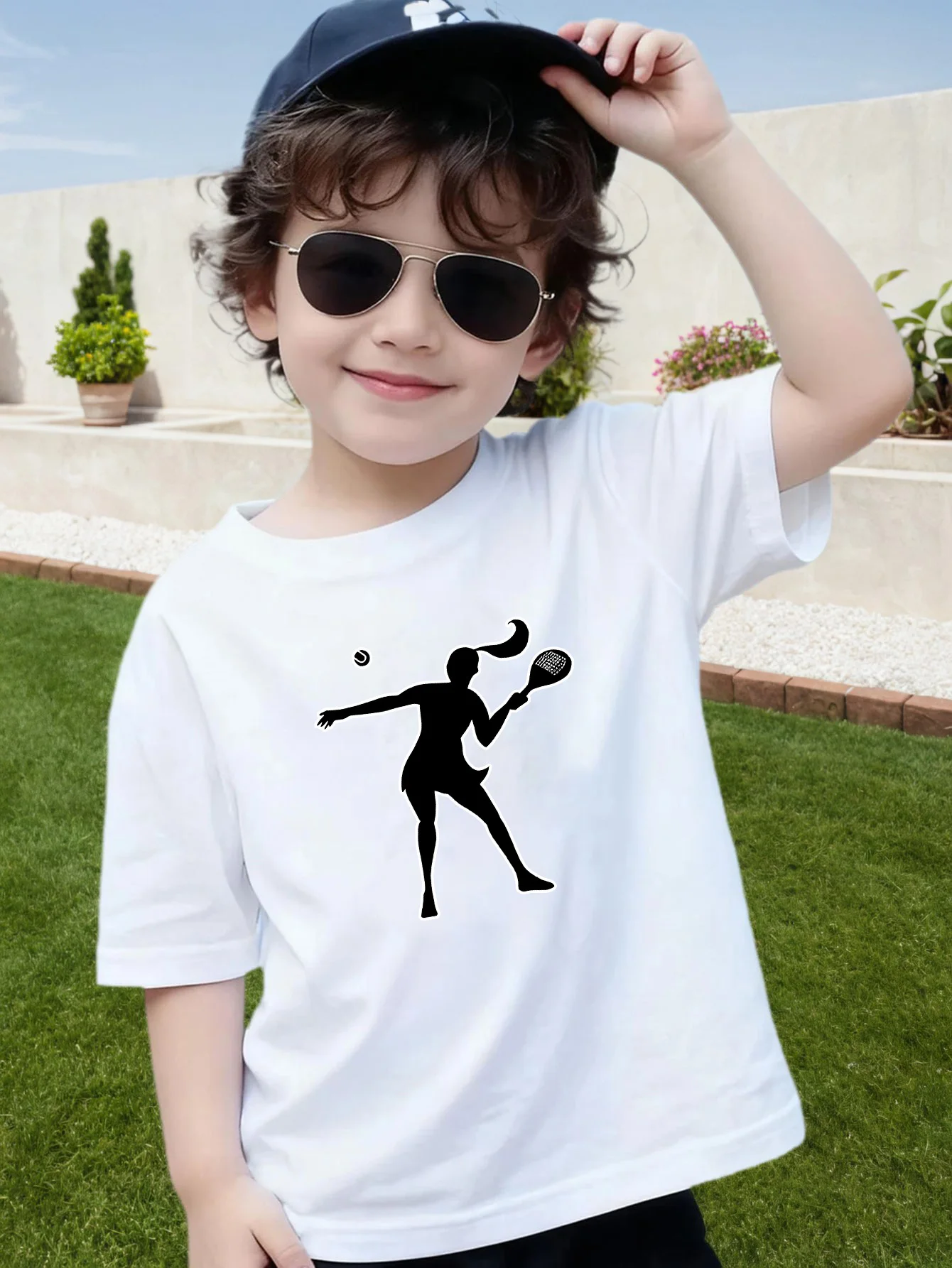 Female Tennis Athlete Silhouette Sports Print Kids Tee Boys Girls Cotton Summer Soft Casual Unisex Kids Short Sleeve Shirts