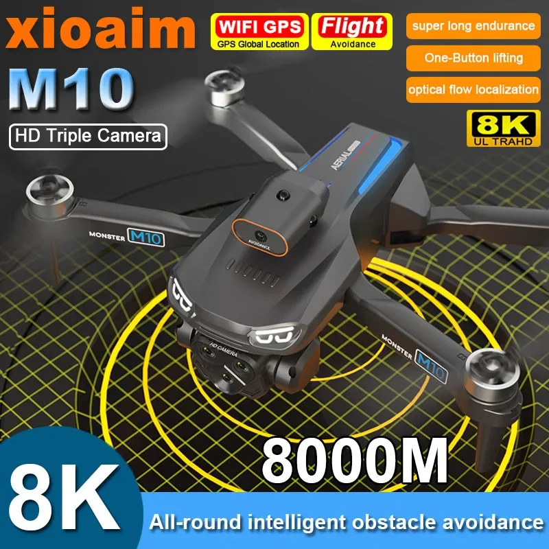 For Xiaomi M10 Drone 8K HD Triple-Camera Professional Brushless Obstacle Avoidance Professional Omnidirectional Quadcopter Toys