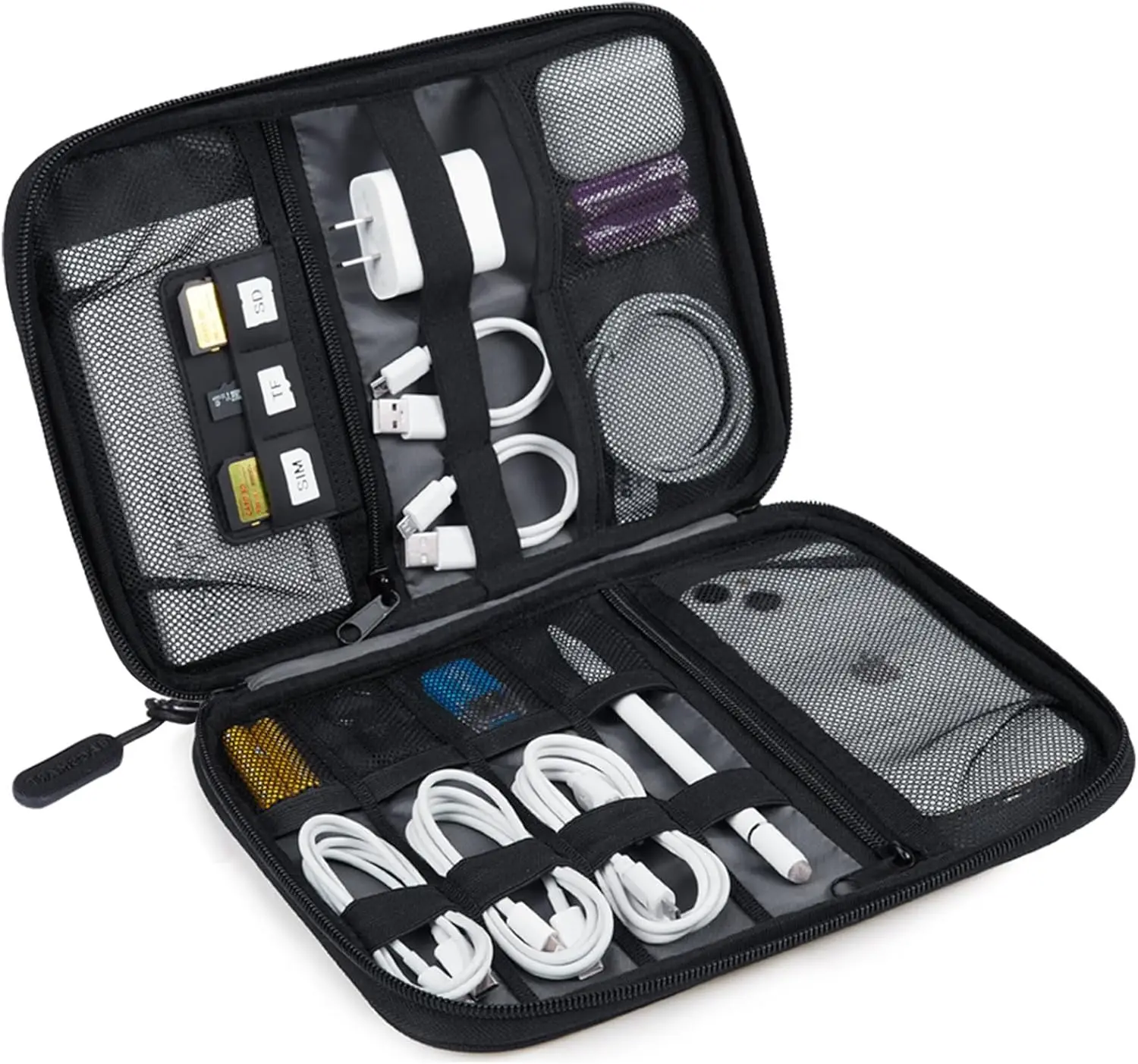 

Large Electronics Travel Organizer Case - Tech Cord Storage Bag for Phone, Power Bank, Cables, Black