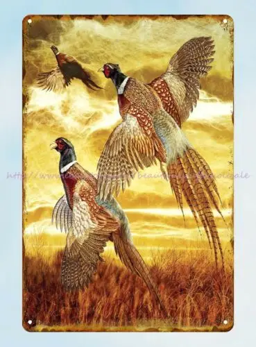 man cave home decor pheasants in flight metal tin sign