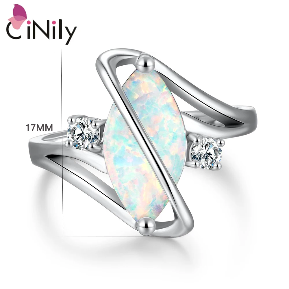 CiNily Authentic 100% 925 Sterling Silver Created White Fire Opal Rings With Cubic Zirconia for Women Wedding Fine Jewelrys Ring