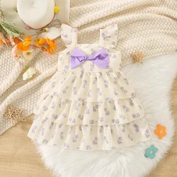 Summer Baby Girl Dress, Floral Bow, Thousand Layer Princess Dress, Cute Little Flying Sleeve Girl Princess Dress