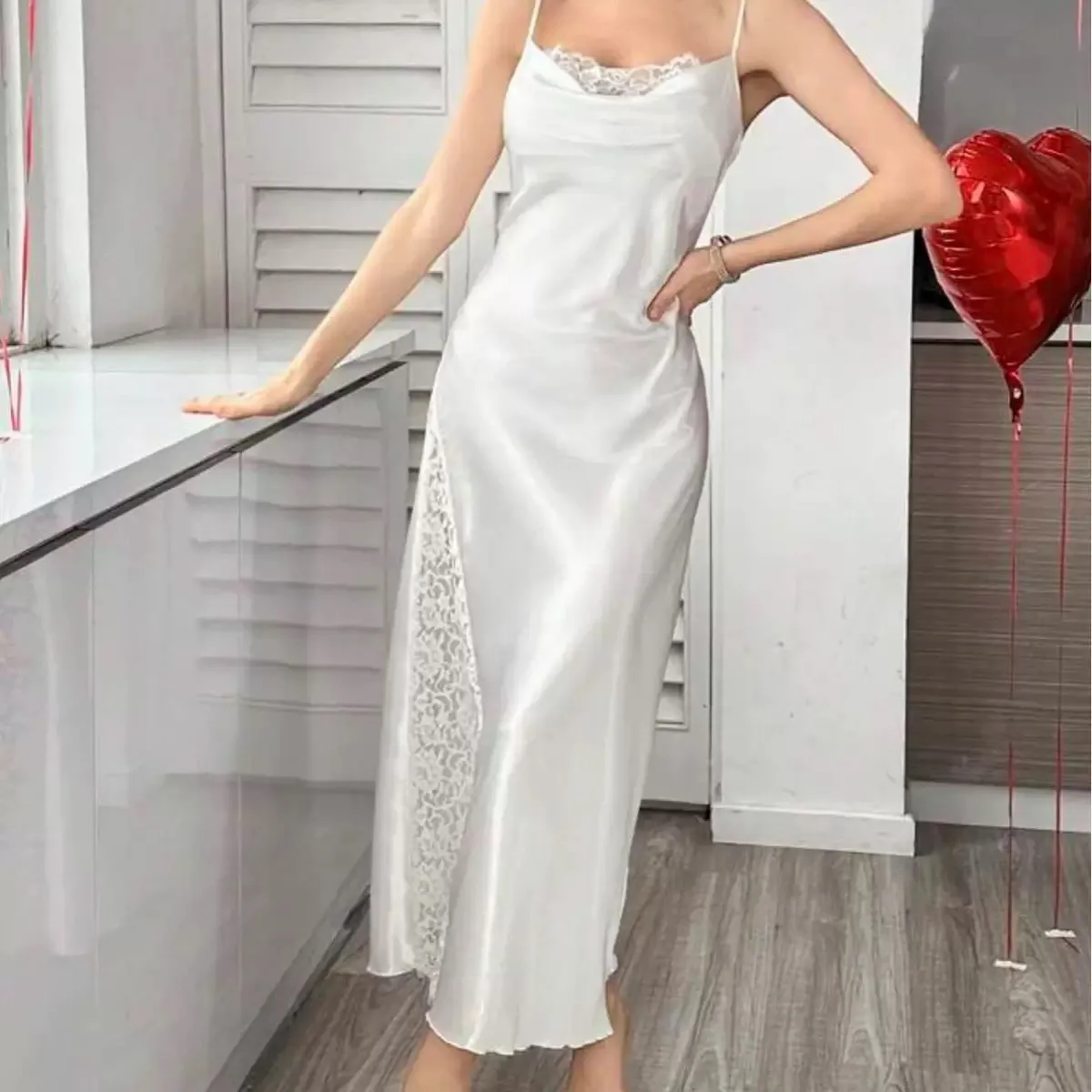 2026 Pajamas Backless Cross Strap Lace Long Suspender Pajamas Women's Loungewear
