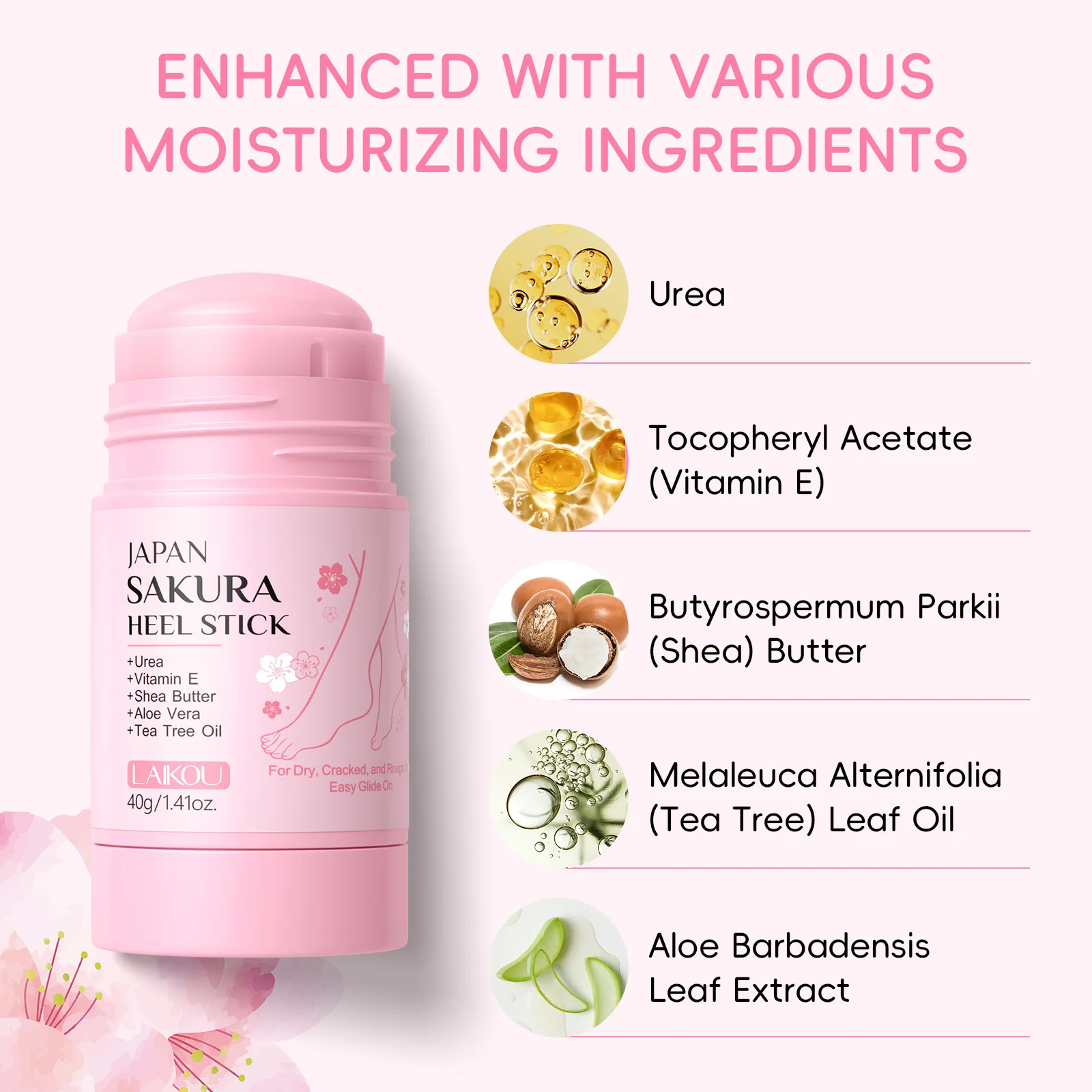 

Laikou Cherry Blossom Heel Stick Reduces Heel Fine Lines Moisturizes Without Greasy Water And Moisturizes 40g